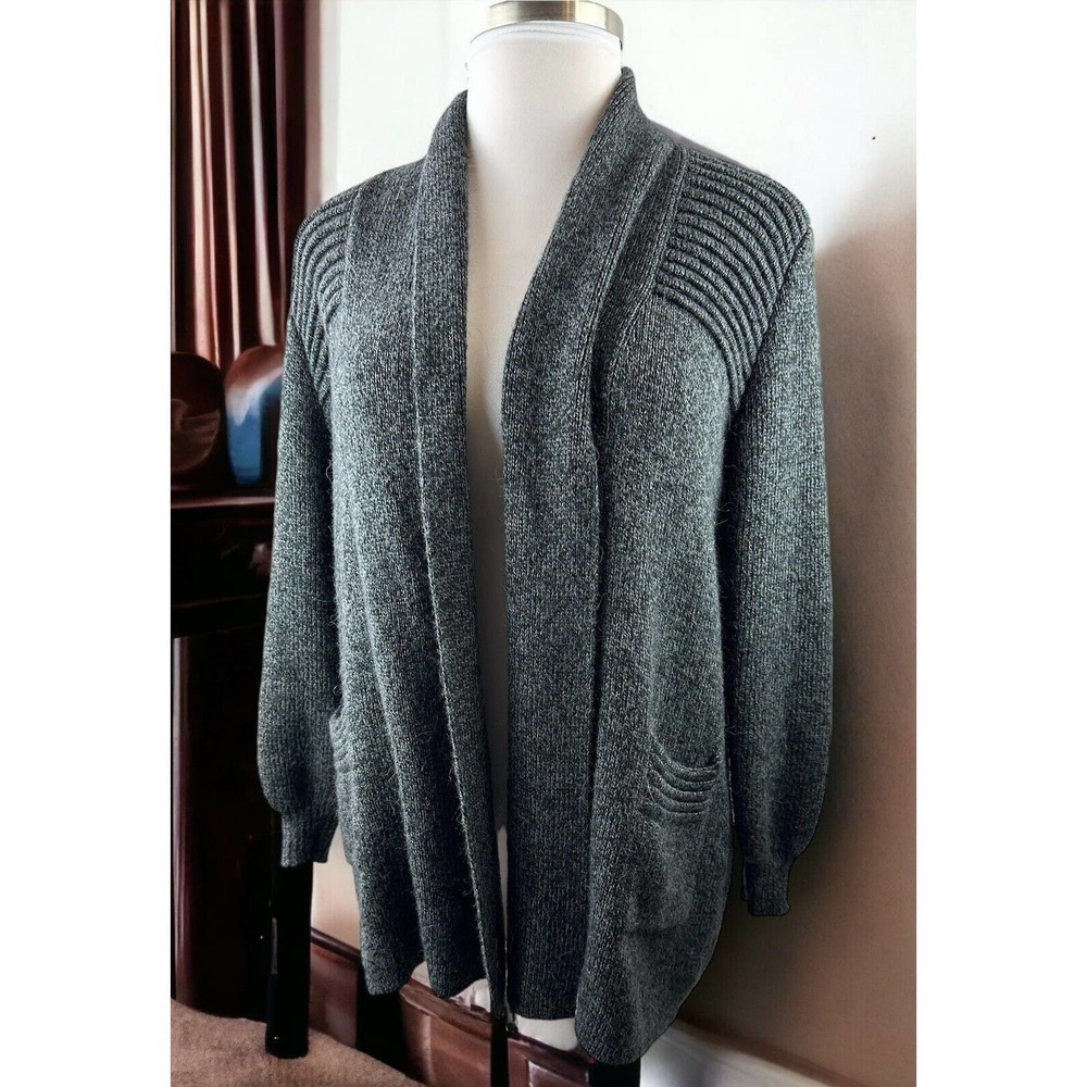Alpaca Connection Grey Wool Blend Peruvian Shawl Collar Cozy Blanket Cardigan OS